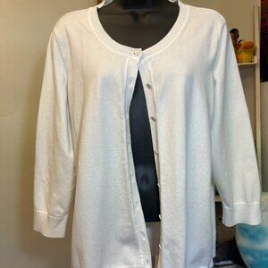 Talbots Pima Cotton 3/4 Sleeved White Cardigan Size 1X
